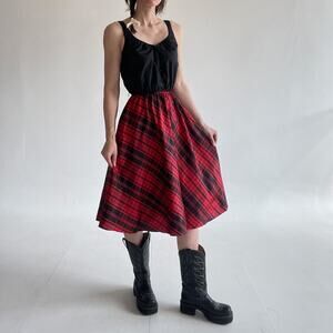Vtg 70s COCO Of California Plaid Sleeveless Western Dress Size 8 Circle Skirt